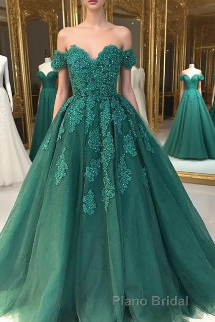 Off Shoulder Lace A Line Long Custom Evening Formal Prom Dresses