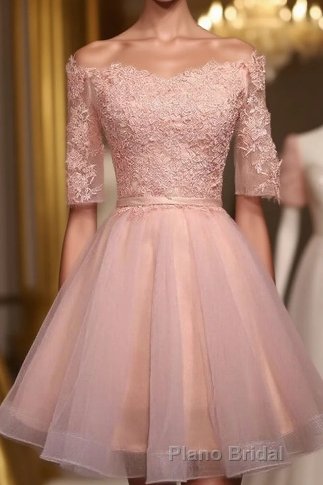 Off Shoulder Half Sleeve Appliques Short Homecoming Dresses Main image