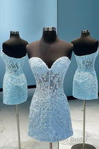 Purple Lace Tight Short Hoco Dresses