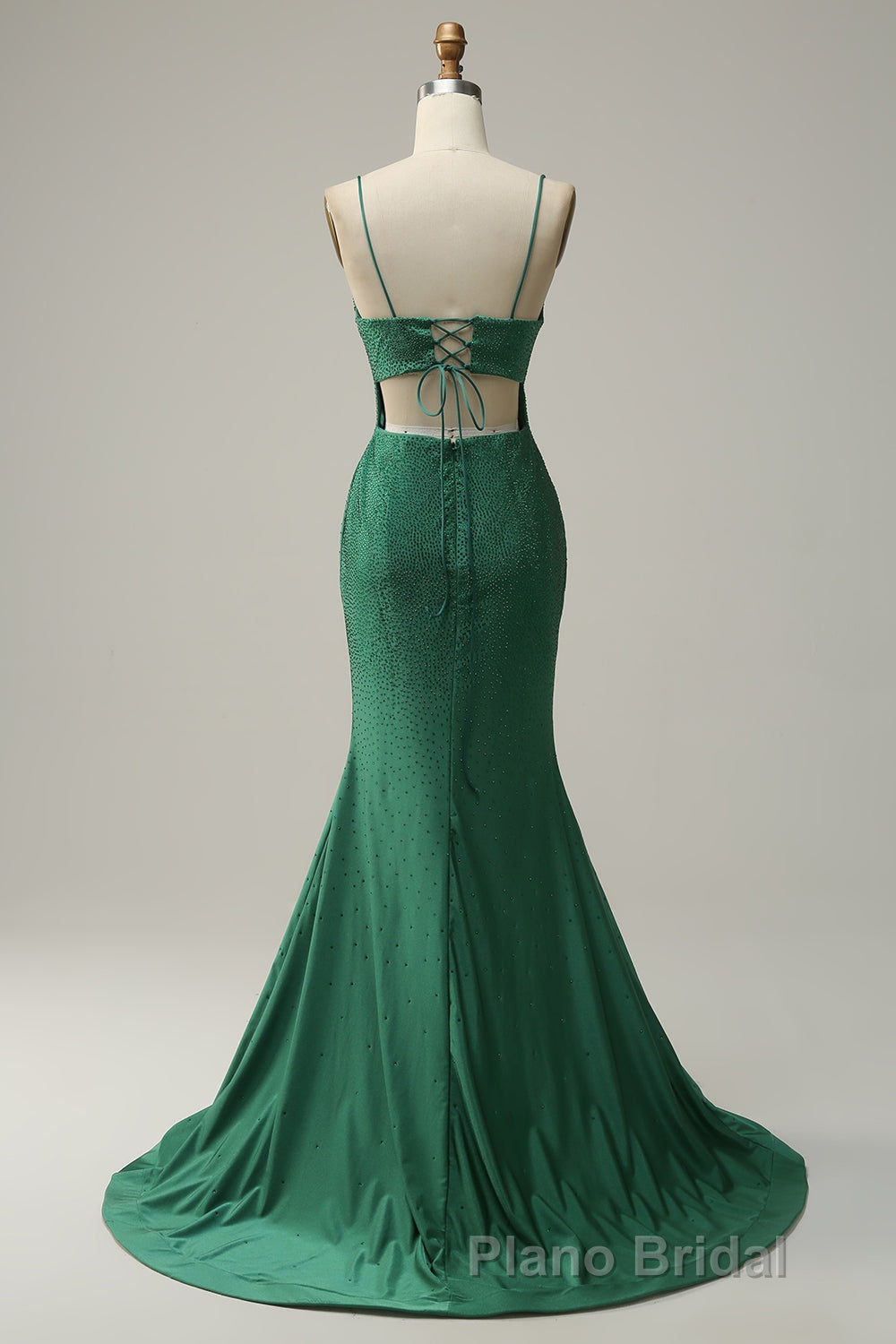 Mermaid Spaghettti Straps Dark Green Sequins Long Formal Prom Dresses with Split Front Secondary image