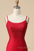 Mermaid Spaghettti Straps Dark Green Sequins Long Formal Prom Dresses with Split Front