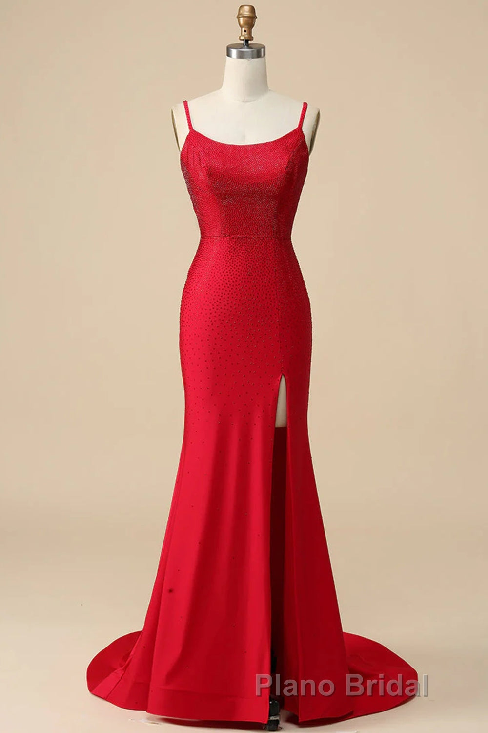 Mermaid Spaghettti Straps Dark Green Sequins Long Formal Prom Dresses with Split Front