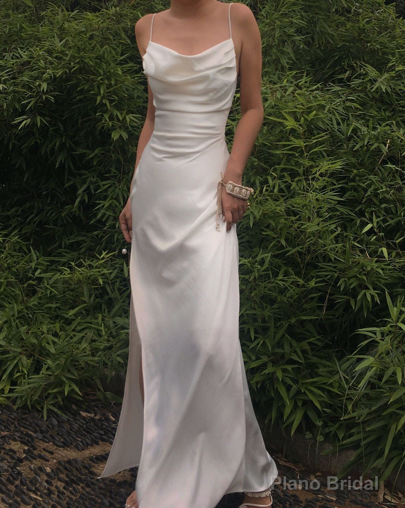 Sexy Mermaid Cowl Neck Spaghetti Straps White Silk Prom Dresses Secondary image