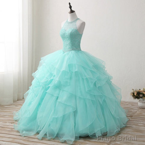 Halter Neck Open Back Mint Quinceanera Dresses Mexican Ball Gown Prom Dress Secondary image