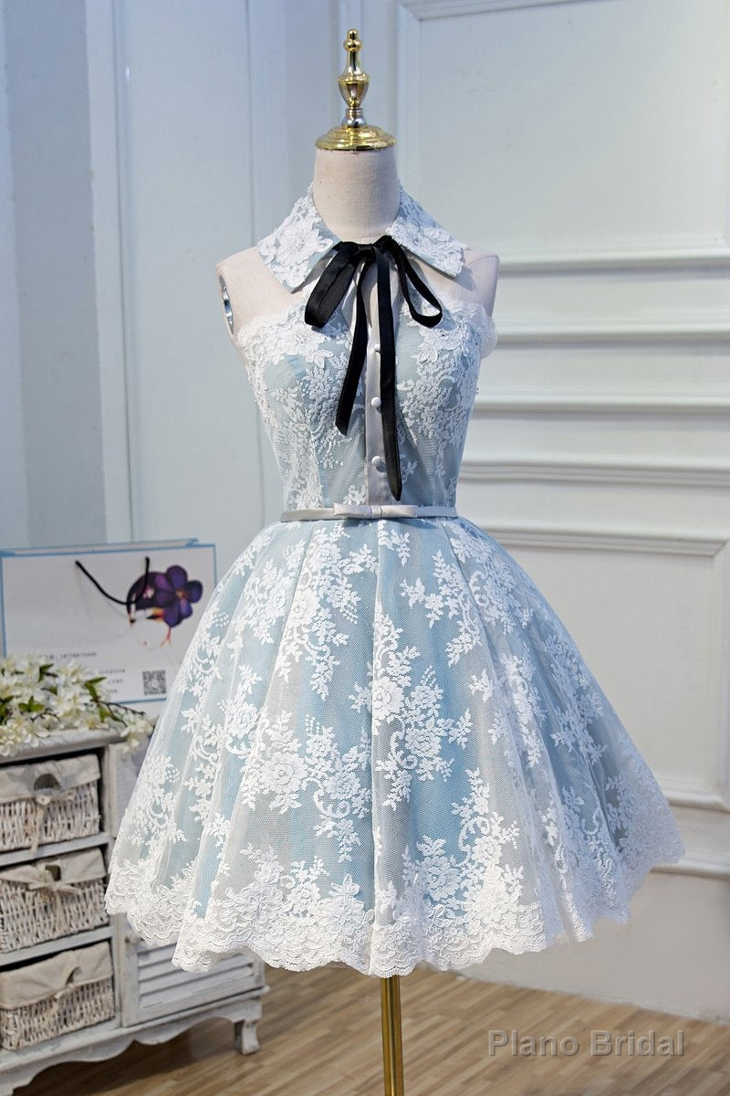 Halter Light Sky Blue Lace Appliques Homecoming Dresses With Lace Up Cocktail Dresses Secondary image