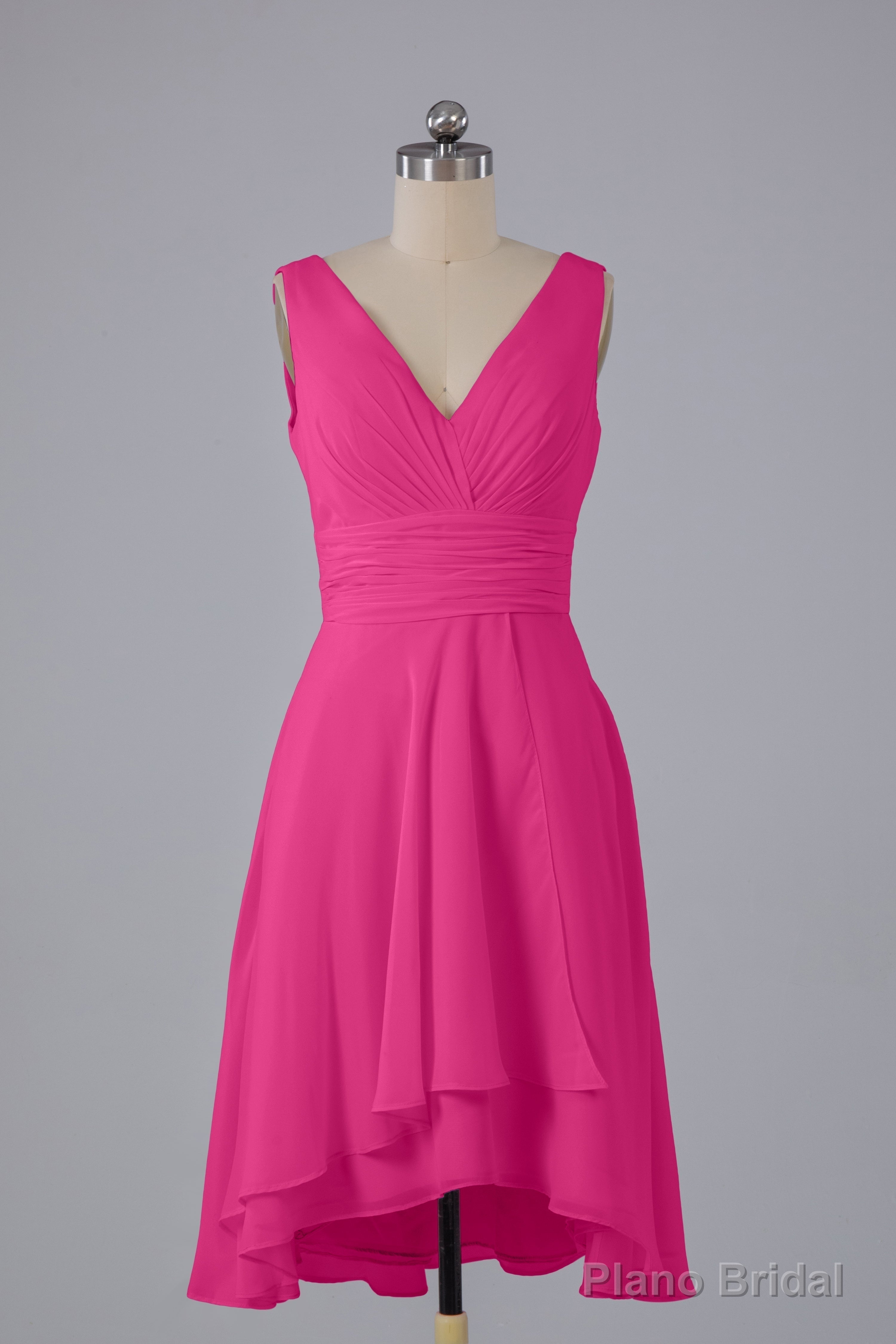 High Low Knee Length V-Neck Bridesmaid Dresses Main image