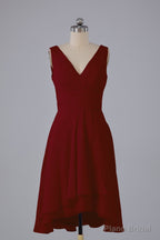 High Low Knee Length V-Neck Bridesmaid Dresses