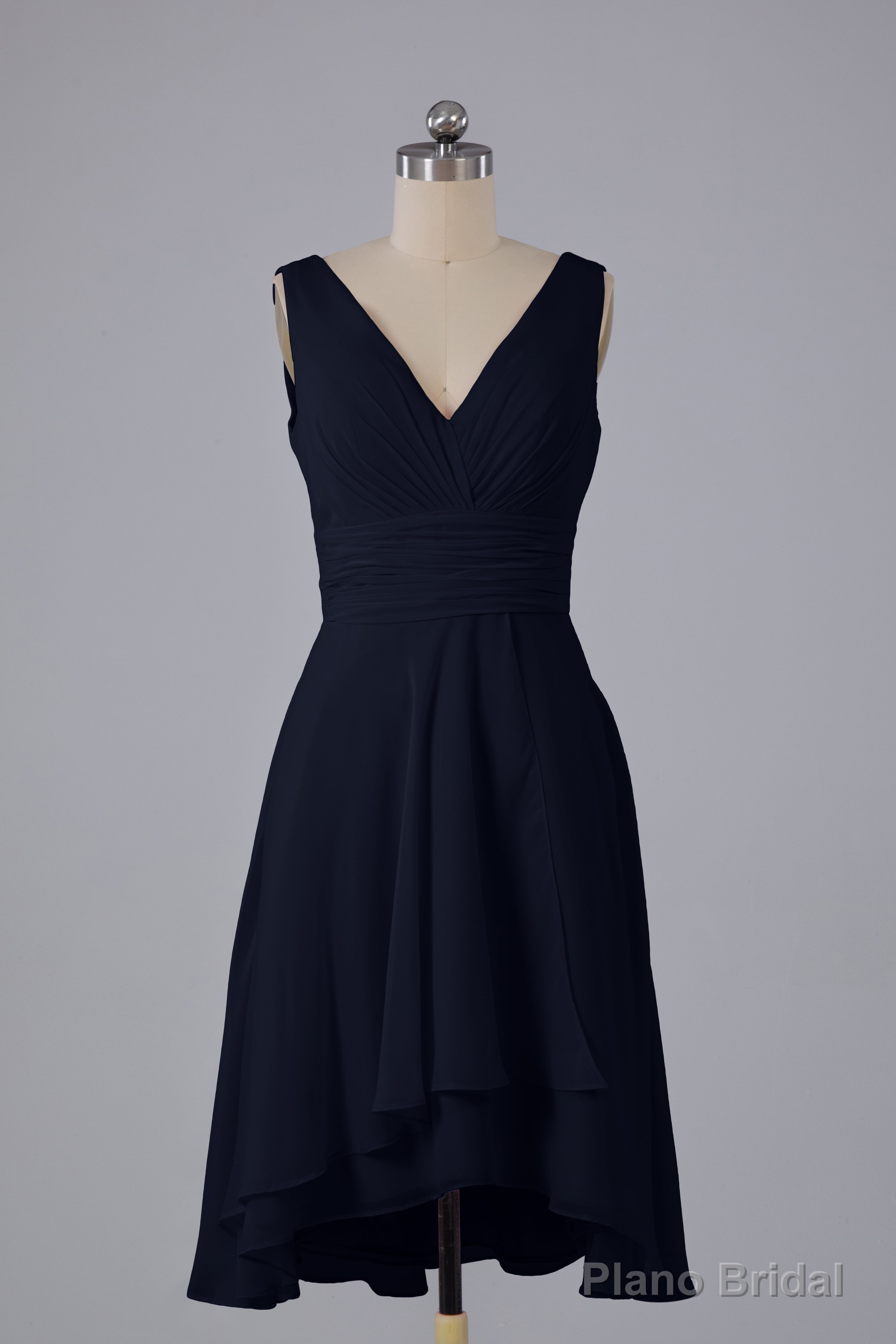 High Low Knee Length V-Neck Bridesmaid Dresses