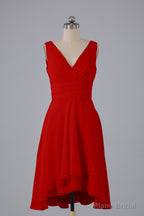 High Low Knee Length V-Neck Bridesmaid Dresses