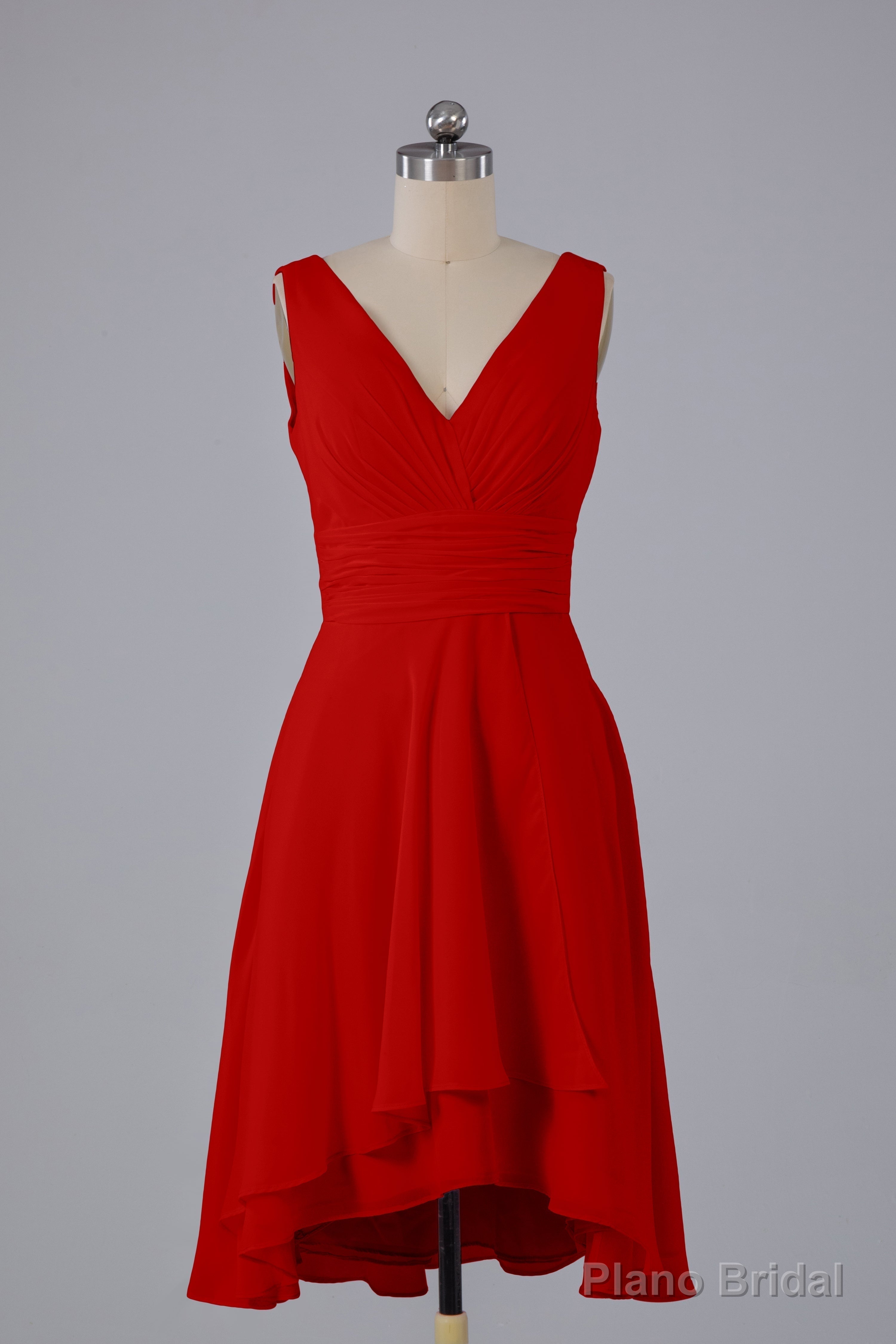 High Low Knee Length V-Neck Bridesmaid Dresses