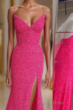 Mermaid Sequins Flattering Long Formal Prom Party Dresses With Slit