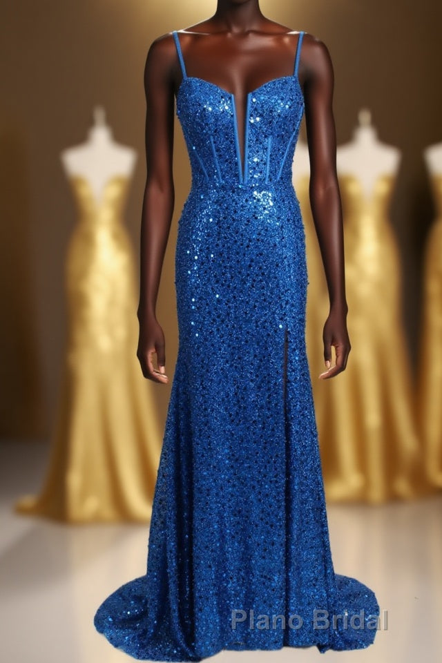 Royal Blue Sequin Mermaid Long Formal Prom Dresses Main image