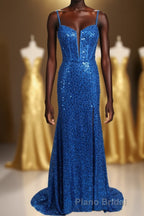 Royal Blue Sequin Mermaid Long Formal Prom Dresses
