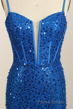 Royal Blue Sequin Mermaid Long Formal Prom Dresses