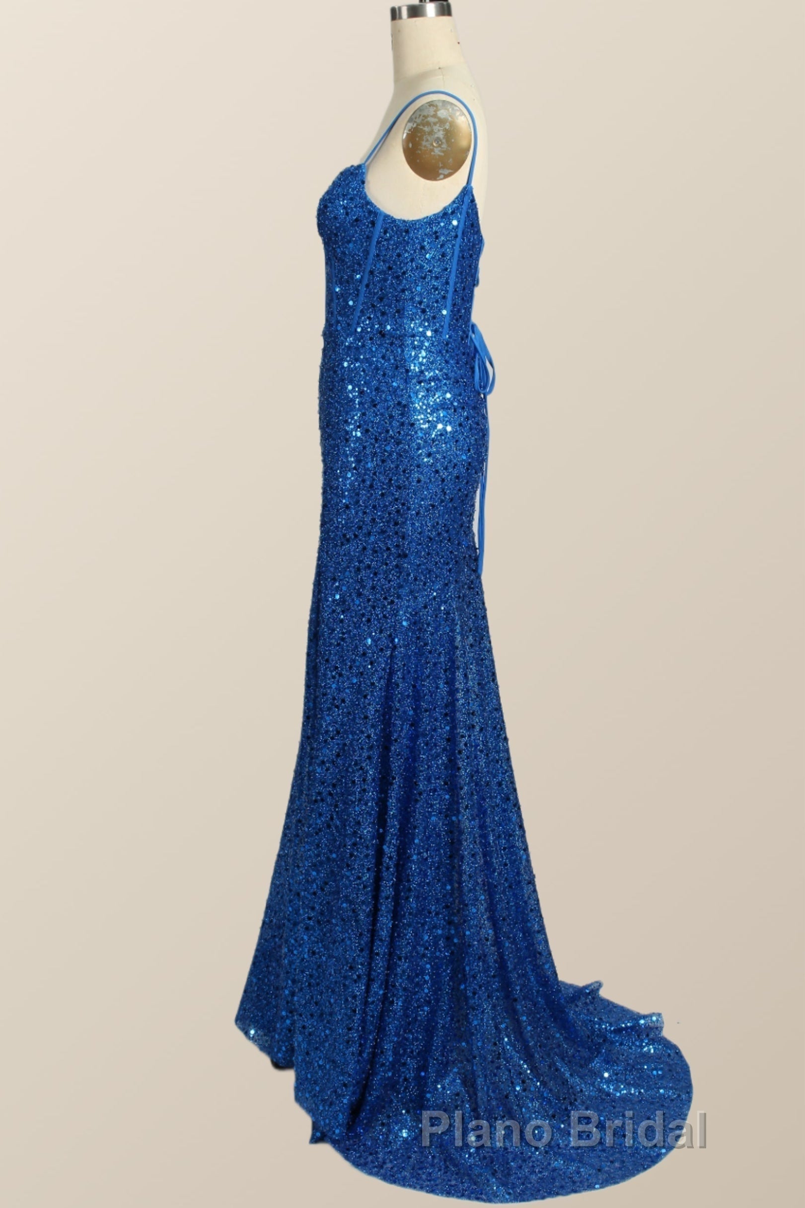Royal Blue Sequin Mermaid Long Formal Prom Dresses Secondary image