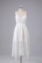 Elegant Spaghetti Straps V Neck Lace Prom Dress