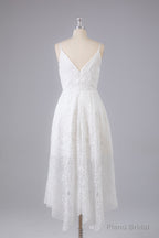 Elegant Spaghetti Straps V Neck Lace Prom Dress