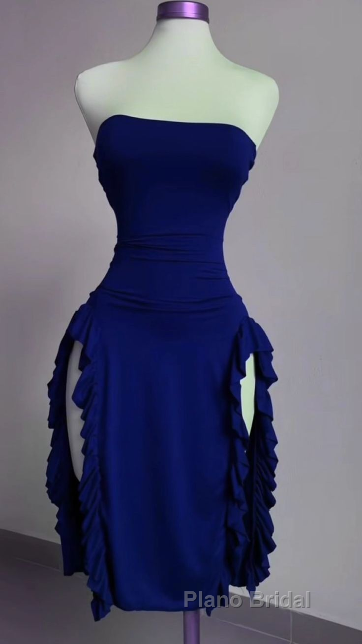 Strapless Midi Length Ruffle Formal Prom Dress Sexy Evening Dress