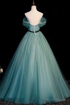 Green Tulle Long Senior Prom Dress, A-Line Formal Evening Dress