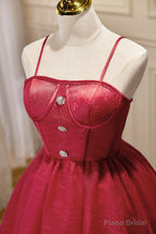 Chic Burgundy Spaghetti Straps Lace Tulle Short Homecoming Dresses