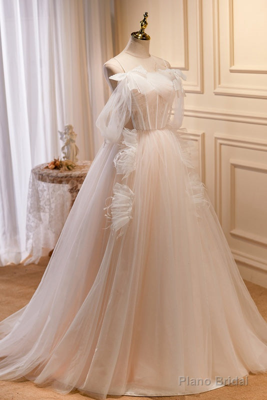 Charming Spaghetti Straps Ball Gown Off The Shoulder A Line Tulle Long Prom Dresses Main image