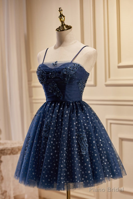 Dark Navy Spaghetti Straps Tulle Short Homecoming Dresses Secondary image