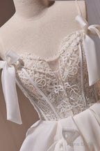 Ivory Spaghetti Straps Beading Lace Short Homecoming Dresses