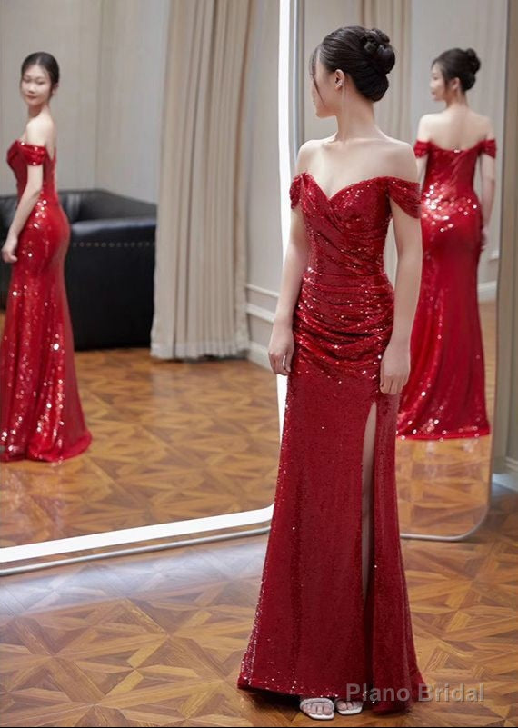 Off-Shoulder Sequin Side-Slit Trumpet Evening Gown Main image