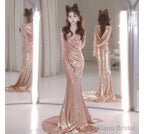 Sleeveless Cowl Neck Sequin Mermaid Evening Gown