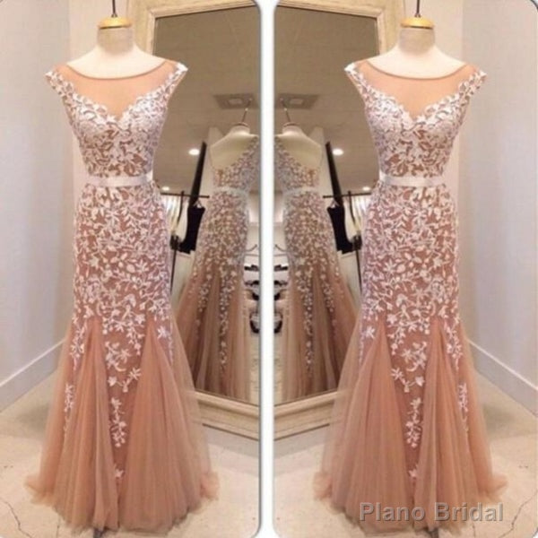 Dark Champagne Cap Sleeve Tulle Lace Prom Dress Main image