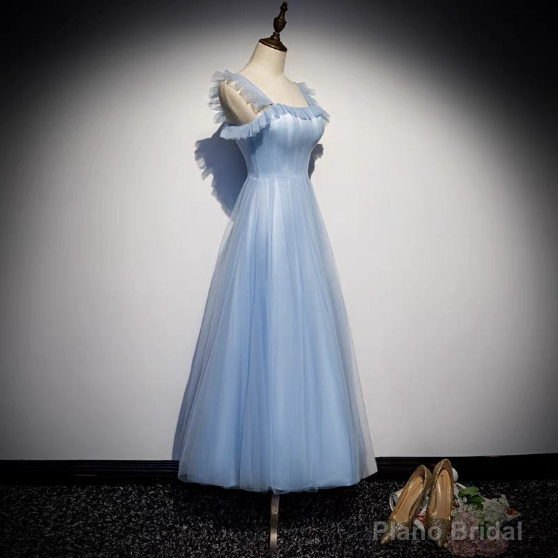 Light Blue Tulle Ankle Length Prom Dress