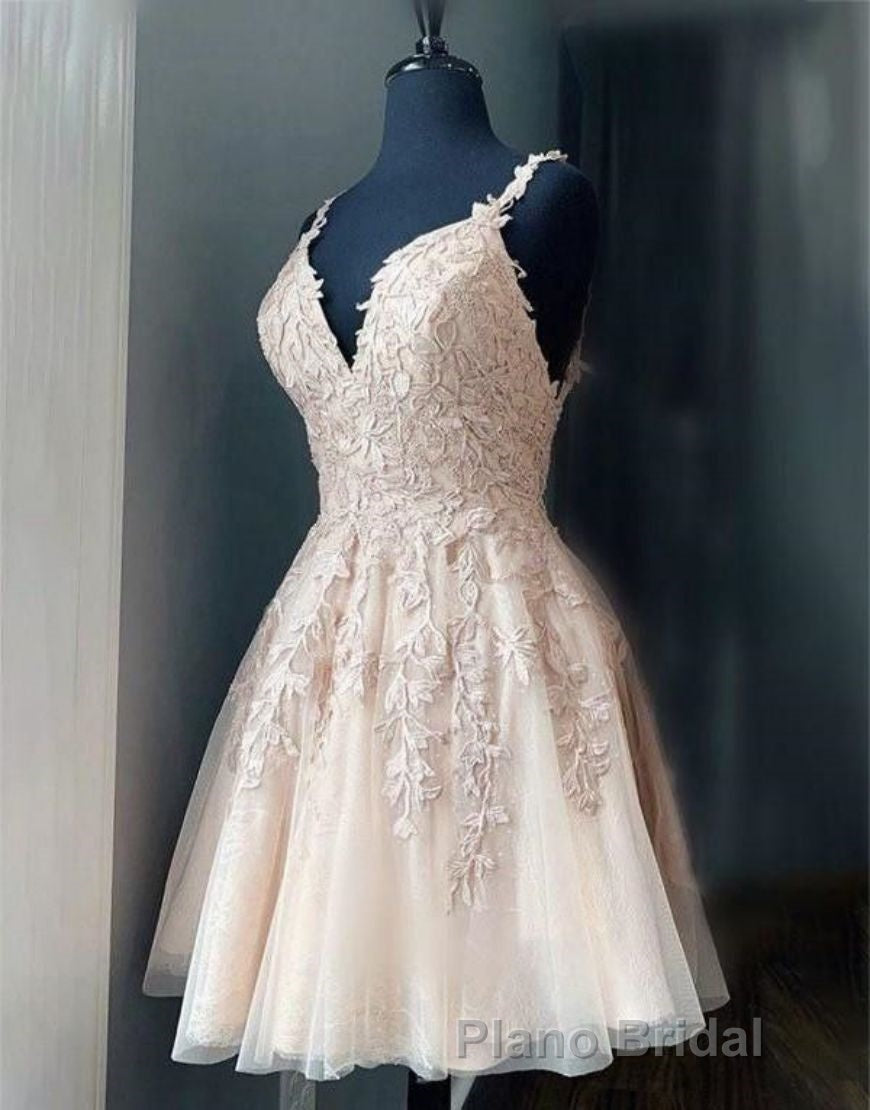 Lilac A-Line Spaghetti Straps Homecoming Dresses With Appliques Secondary image