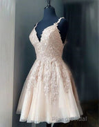 Lilac A-Line Spaghetti Straps Homecoming Dresses With Appliques
