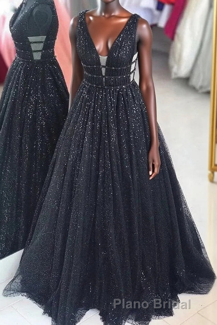 Black Sparkly V-neck For Mal Formal Prom Dresses Pretty Princess Dresses For Teens Main image