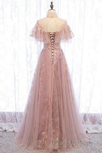 Elegant High Neck Vintage Long Lace Up Formal Prom Dresses Flowy Party Gowns