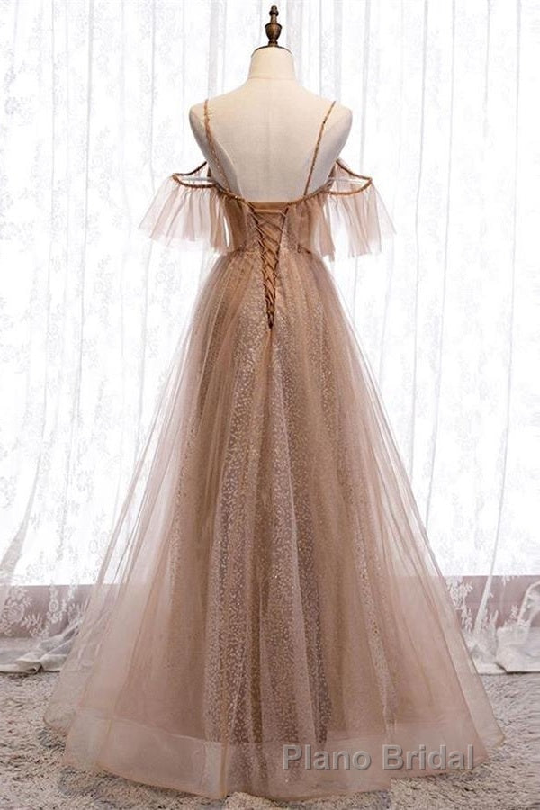 Formal Long A-line Tulle Formal Prom Dresses Lace Up Simple Evening Dresses