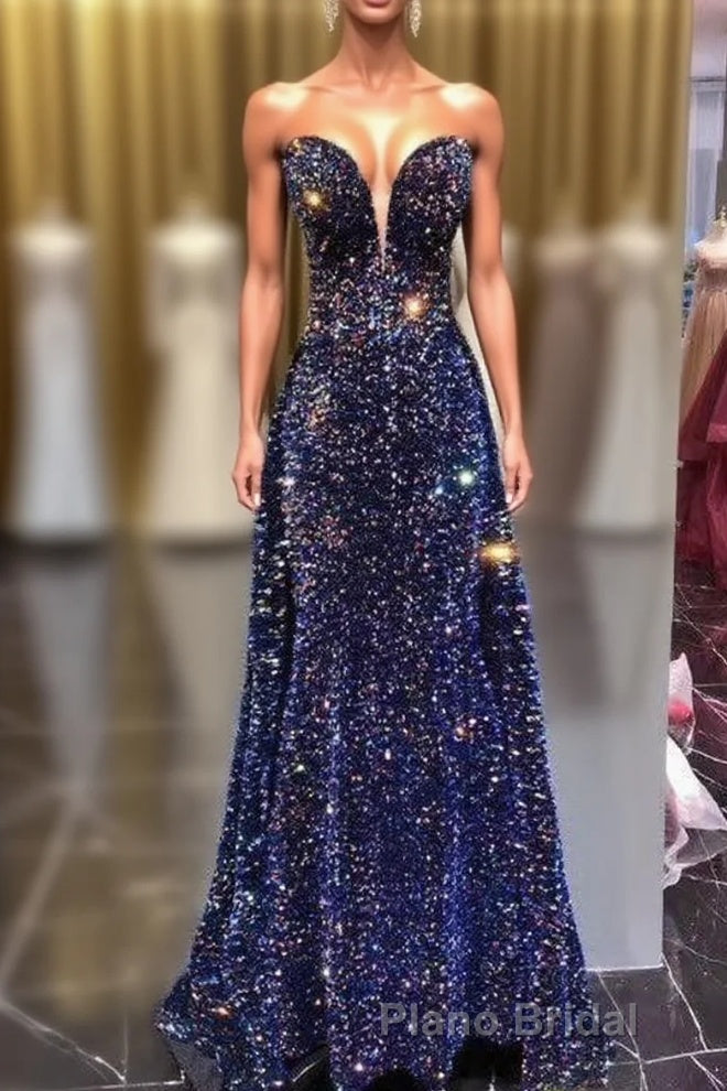 Chic Long Strapless Sparkly Tight Formal Prom Dresses Formal Party Dresses Main image