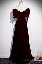Modest Charming Burgundy Long Formal Prom Dresses Vintage Evening Dresses With Bowknot