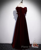Modest Charming Burgundy Long Formal Prom Dresses Vintage Evening Dresses With Bowknot