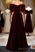Modest Charming Burgundy Long Formal Prom Dresses Vintage Evening Dresses With Bowknot