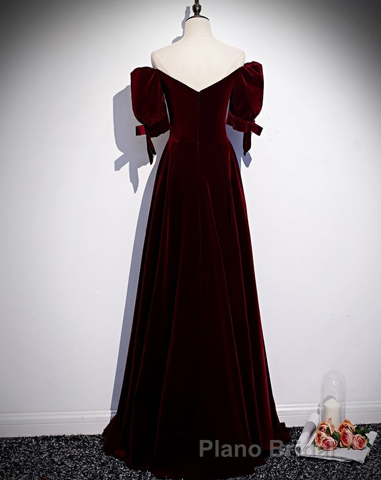 Modest Charming Burgundy Long Formal Prom Dresses Vintage Evening Dresses With Bowknot