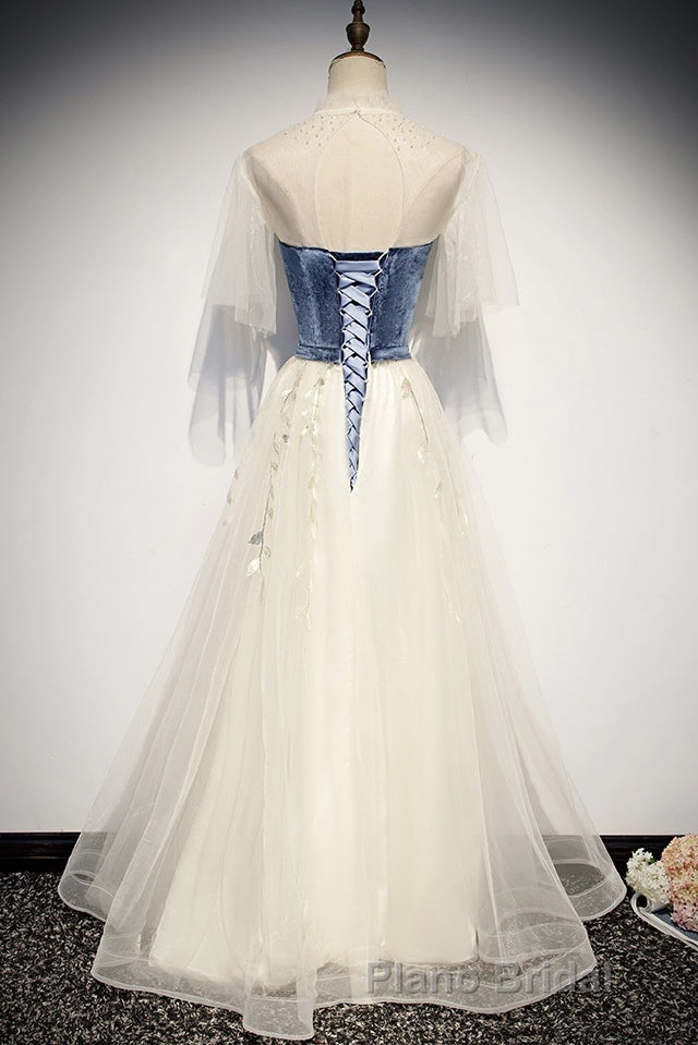 Elegant Ivory And Blue Flowy Princess Formal Prom Dresses For Teens Long Homecoming Dresses Secondary image
