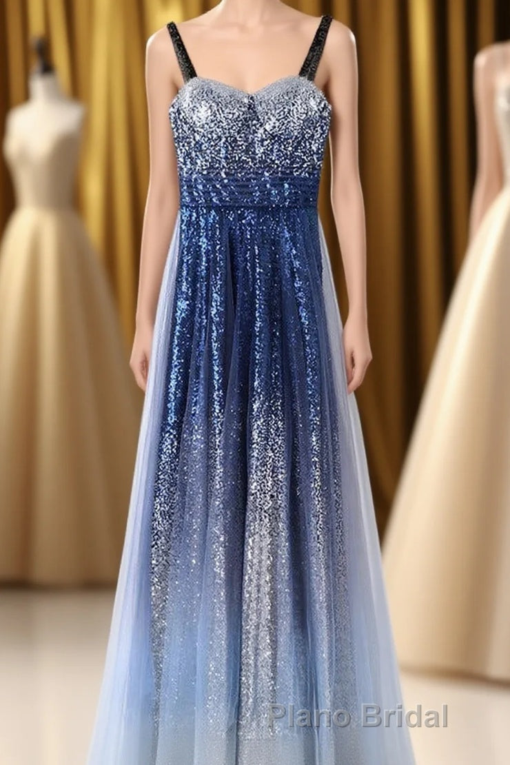 Chic Gorgeous Long A-line Ombre Sequin Floor Party Formal Prom Dresses Main image