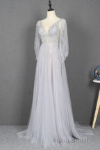 Amazing Long Gray Beading Formal Prom Dresses Modest Evening Gowns