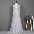 Amazing Long Gray Beading Formal Prom Dresses Modest Evening Gowns