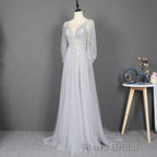 Amazing Long Gray Beading Formal Prom Dresses Modest Evening Gowns
