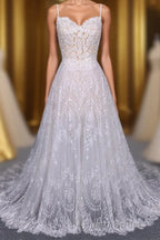 Charming Spaghetti Straps Long A-line Wedding Dresses Beach Wedding Dresses