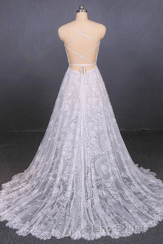 Charming Spaghetti Straps Long A-line Wedding Dresses Beach Wedding Dresses Secondary image