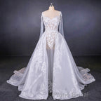 Long Sleeves Simple Elegant Wedding Dresses Lace Wedding Gowns