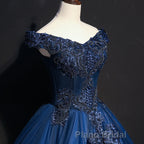 Off The Shoulder Lace Up Floor Length Princess Formal Prom Dresses With Lace Appliques
